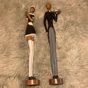 Butler & Maid. Handcarved,Painted Wood, Butler 25” Maid 24”